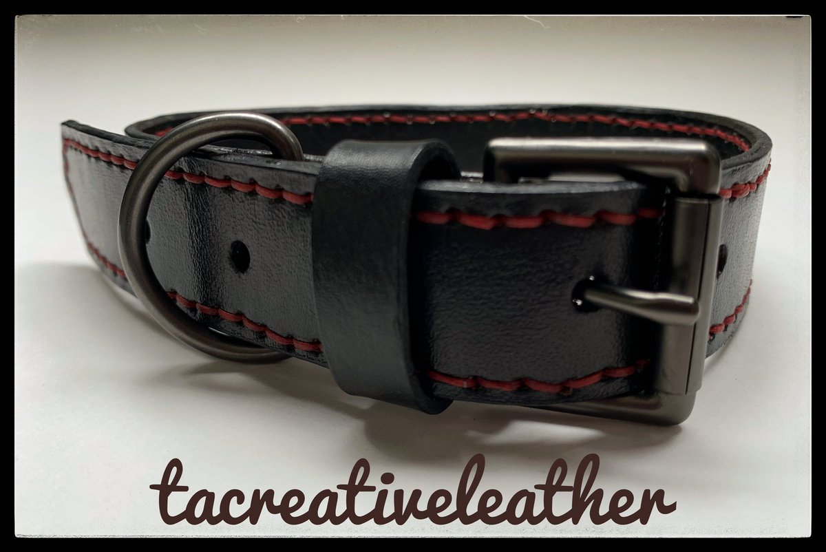 Handmade Leather Dog Collars, Saddle Stitched by hand, one at a time.  Triple re-enforced D rings and buckle means they won’t come apart.  DM for info.  #dogs #dogcollar #leatherfashion #leatherdogcollar #pup #puppies #timsleatherwork