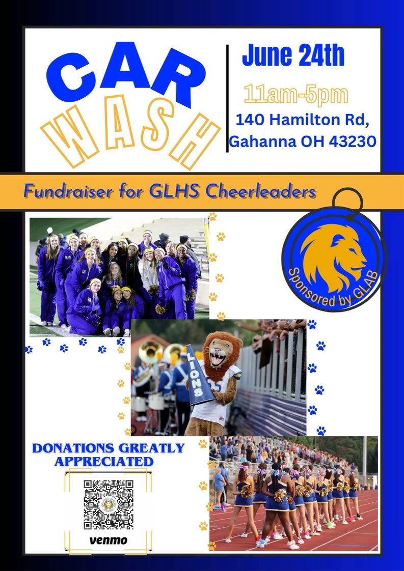Come to school tomorrow to get your car washed by our fabulous cheerleaders! 💙🦁📣