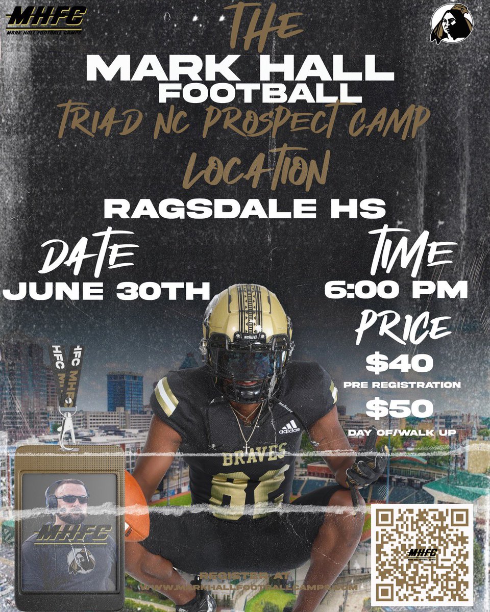 🚨1 Week from tonight @UNCP_Football will be in the Triad looking for future Braves!! The “336” is loaded with talent & our Staff is fired up to watch guys compete!! #BraveNation Sign up: markhallfootballcamps.com/event-details-…