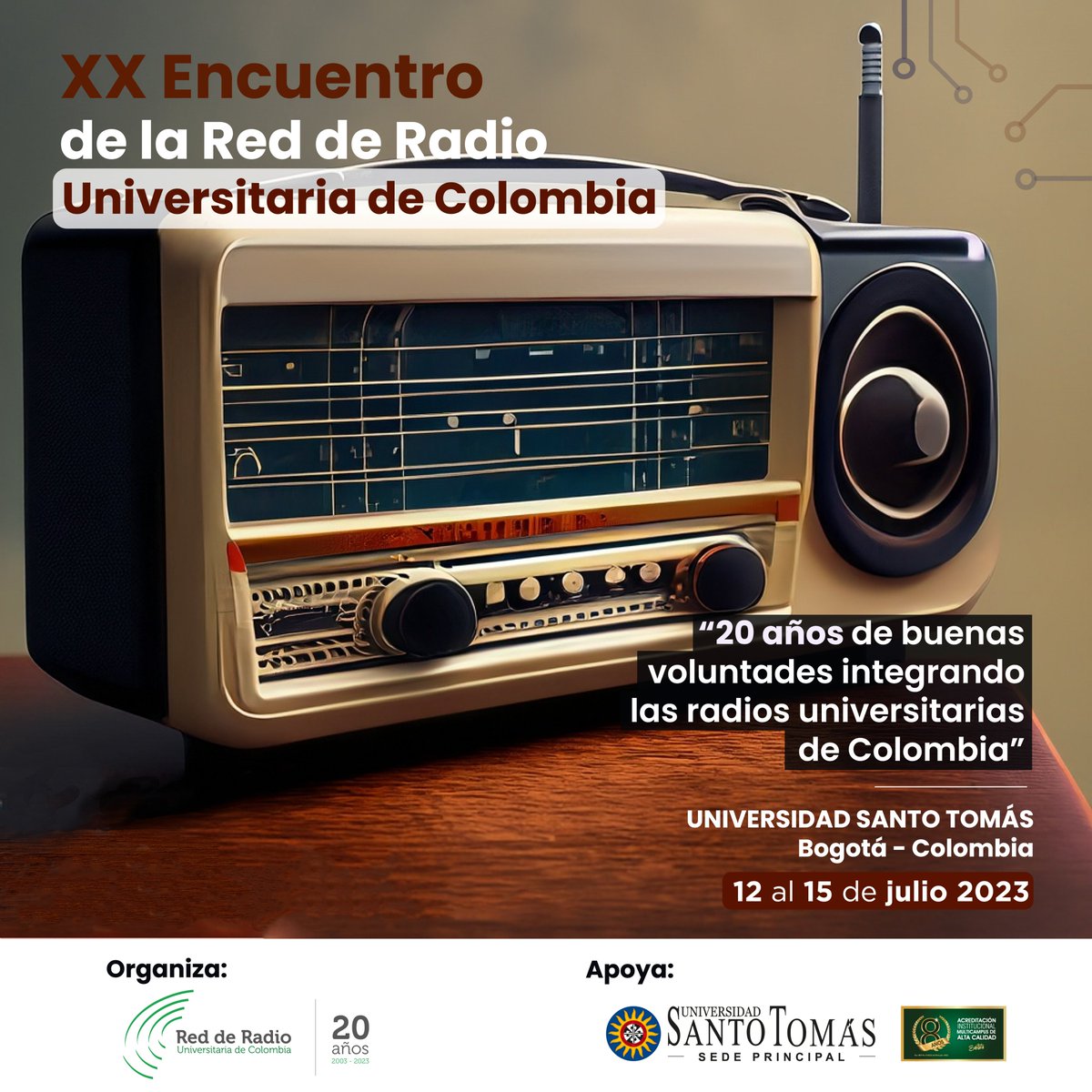 Muy pronto!
XX Encuentro RRUC
"20 años de buenas voluntades integrando las radios universitarias de Colombia"