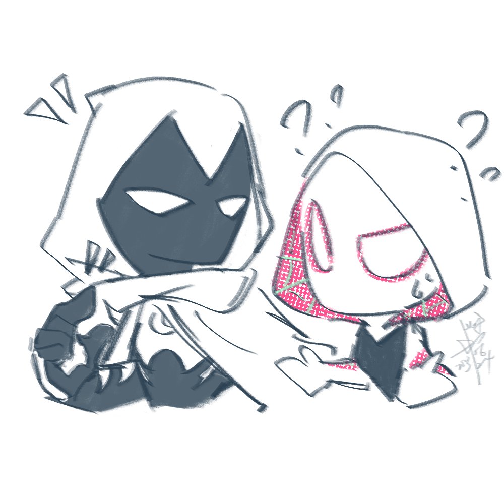 🌙：Noticed you've copied my hood.
🥁：???????????
#hiya_fanart #MoonKnight #MarcSpector #spidergwen #GwenStacy