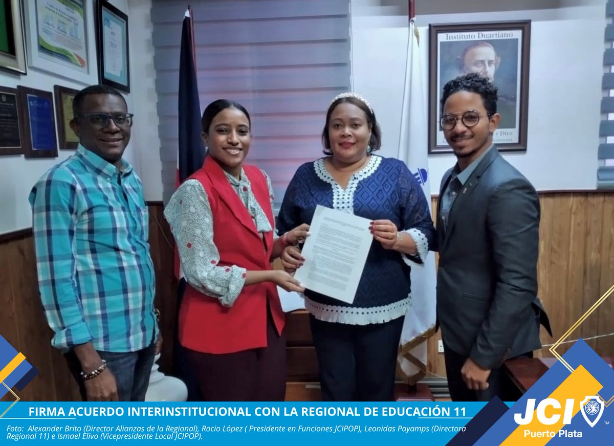 JCIPOP's tweet image. JCI Puerto Plata y la  Regional de Educación 11 de Puerto Plata firman acuerdo de colaboración interinstitucional.

Agradecemos a la @regional11puertoplata por su apertura,  apoyo y confianza en  los jóvenes 
. .
 #JCIRD #JCIPOP #BeBetter #JCILeaders #onejci #jcinew #familiaroja