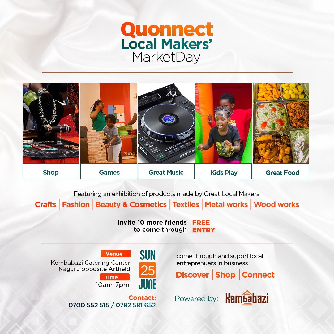 Quonnectmarket's tweet image. #WeekendPlot📌

Make it a family affair at the @quonnect_marketday with something for everyone - kids can enjoy games and snacks while you check out amazing vendors selling unique jewelry, crafts, clothing, textiles &amp;amp; more. #quonnectmarketday #zacandzoeplayfest  @kembabaziFoodUg