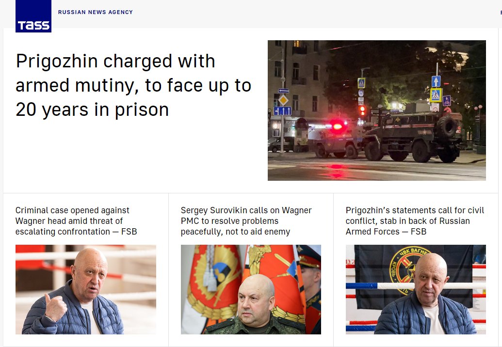 What you'll find on the TASS English language page right now.
tass.com