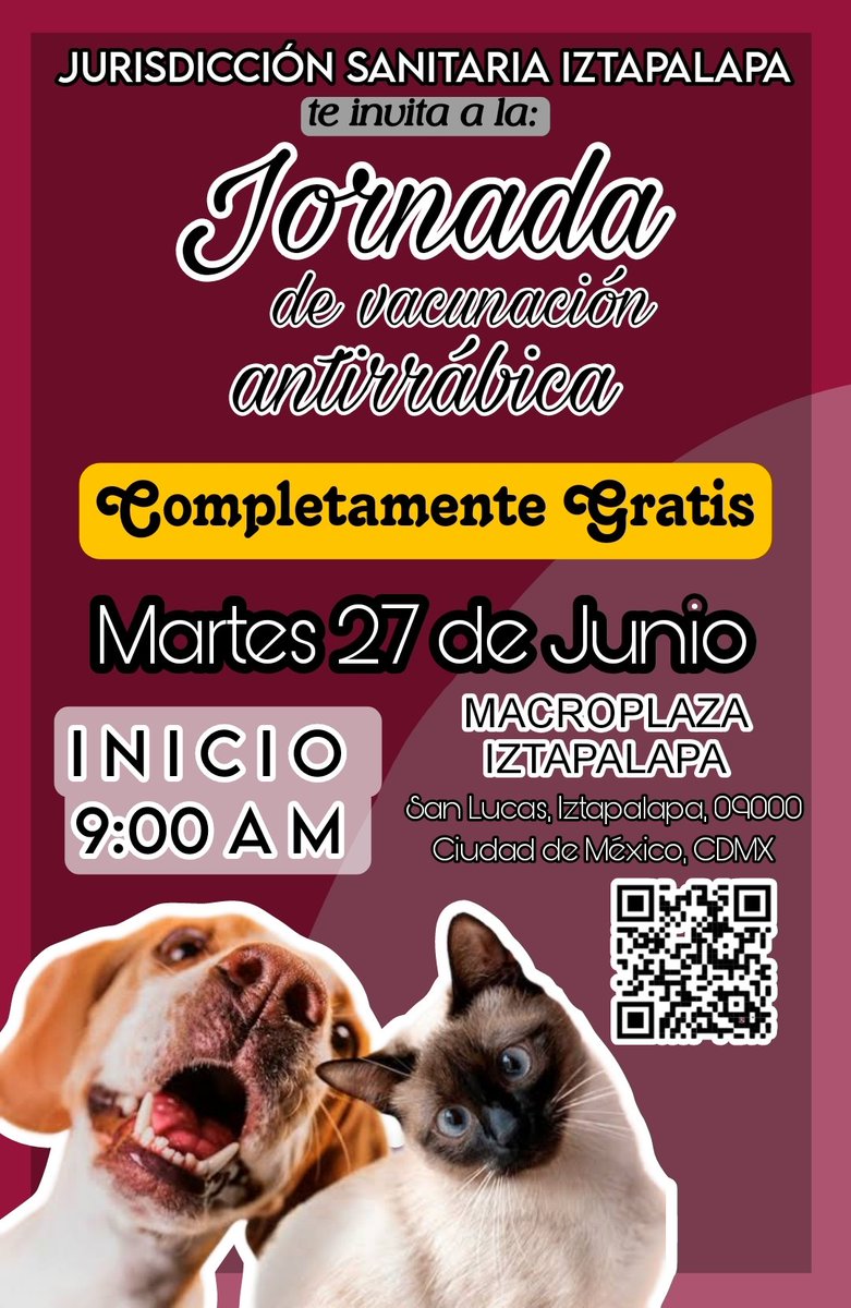 alianza_art's tweet photo. Están todos invitados al  arranque de vacunacion de 🐕 y 🐱, evento que tendrá lugar el próximo martes 27 de junio de 2023 en la *MACROPLAZA DE IZTAPALAPA* a las 9:00 am. https://t.co/Wuq7crWvva