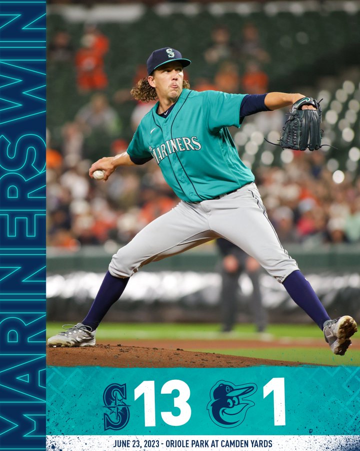 Mariners Win! Final: Mariners 13, Orioles 1 June 23, 2023 – Oriole Park at Camden Yards