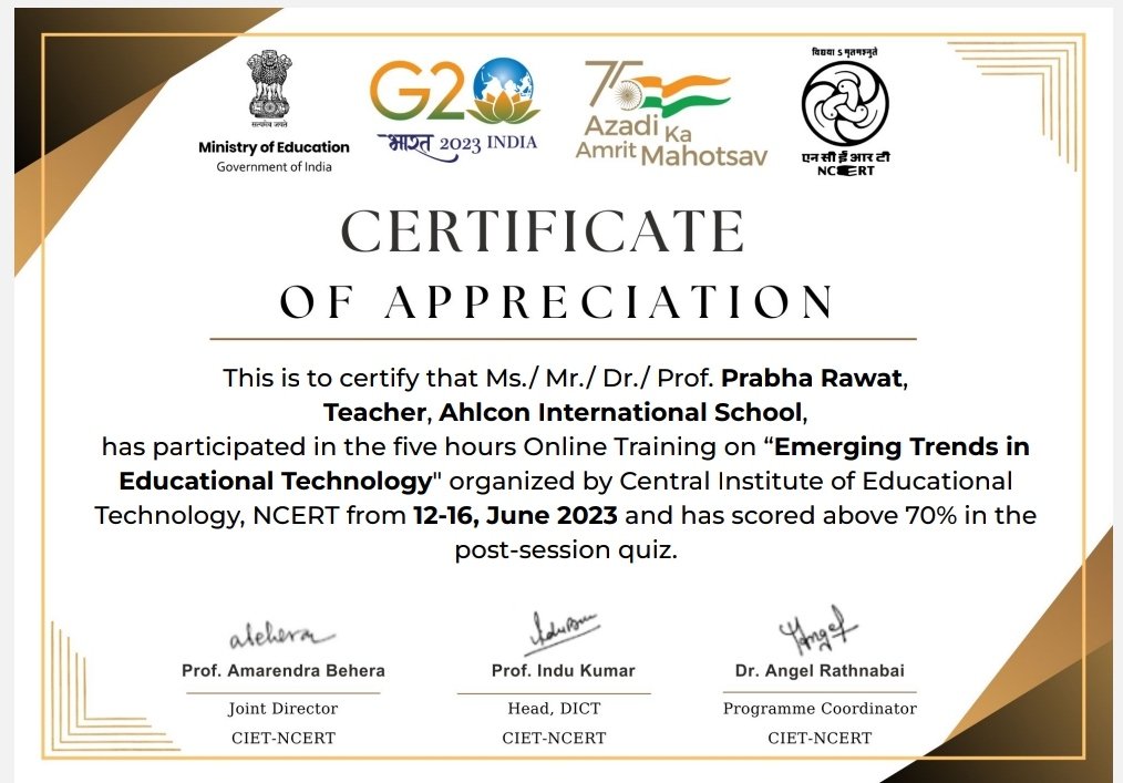 #Ahlconintl Gratitude to mentors for giving opportunityfor upskilling in  Emerging Trends in Education Technology. @ashokkp @SDG4QEducation @sdg4all @y_sanjay @pntduggal @sunandask21 @cbseindia29 @harprit_r @ciet_ncert