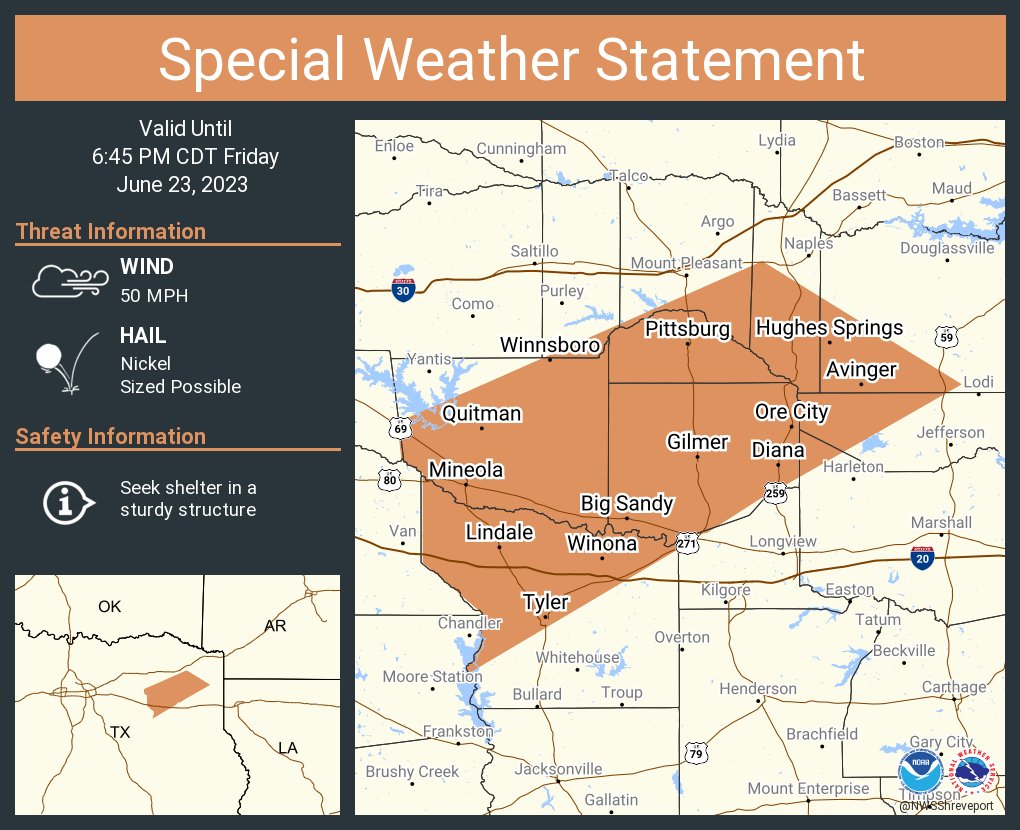 NWS Shreveport on Twitter "A special weather statement has been issued for Tyler TX, Gilmer TX