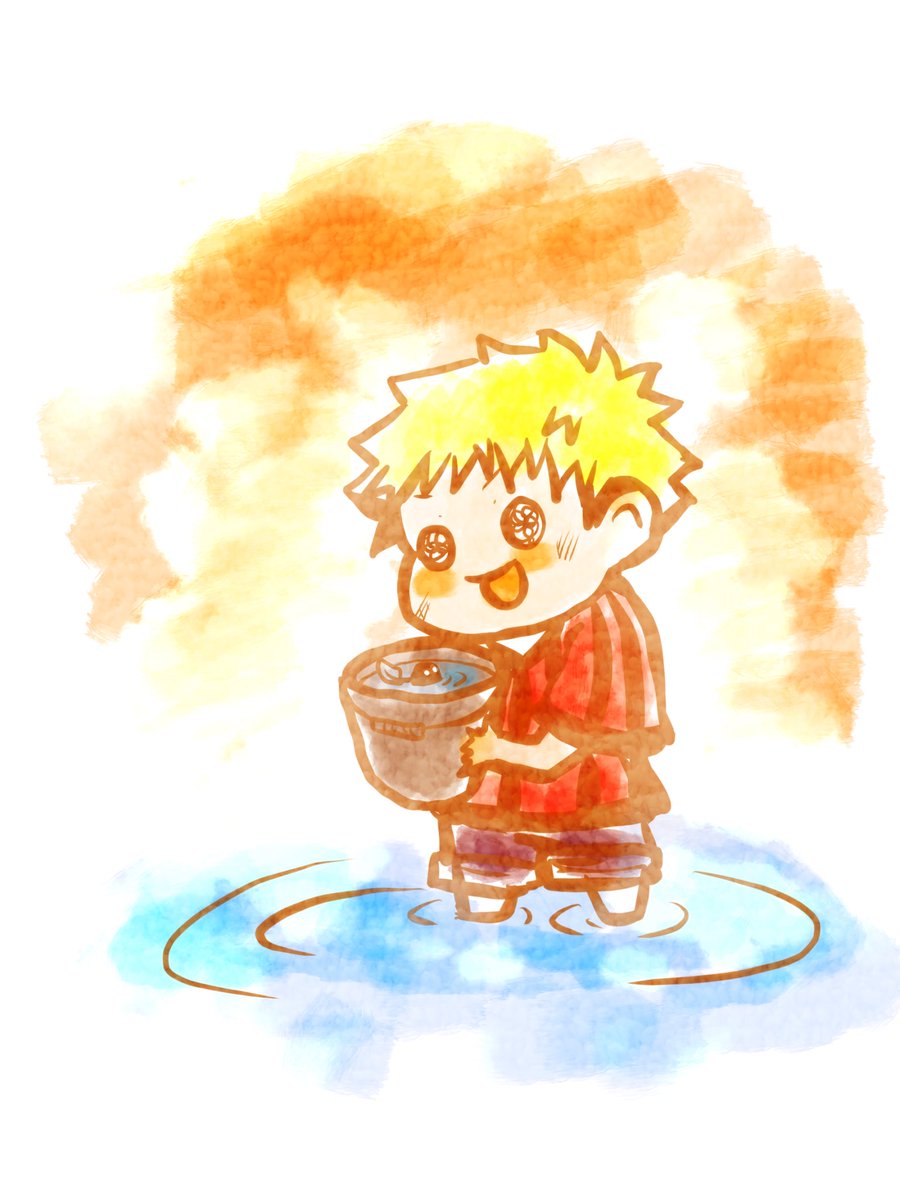 1boy solo blonde hair male focus water bucket open mouth  illustration images