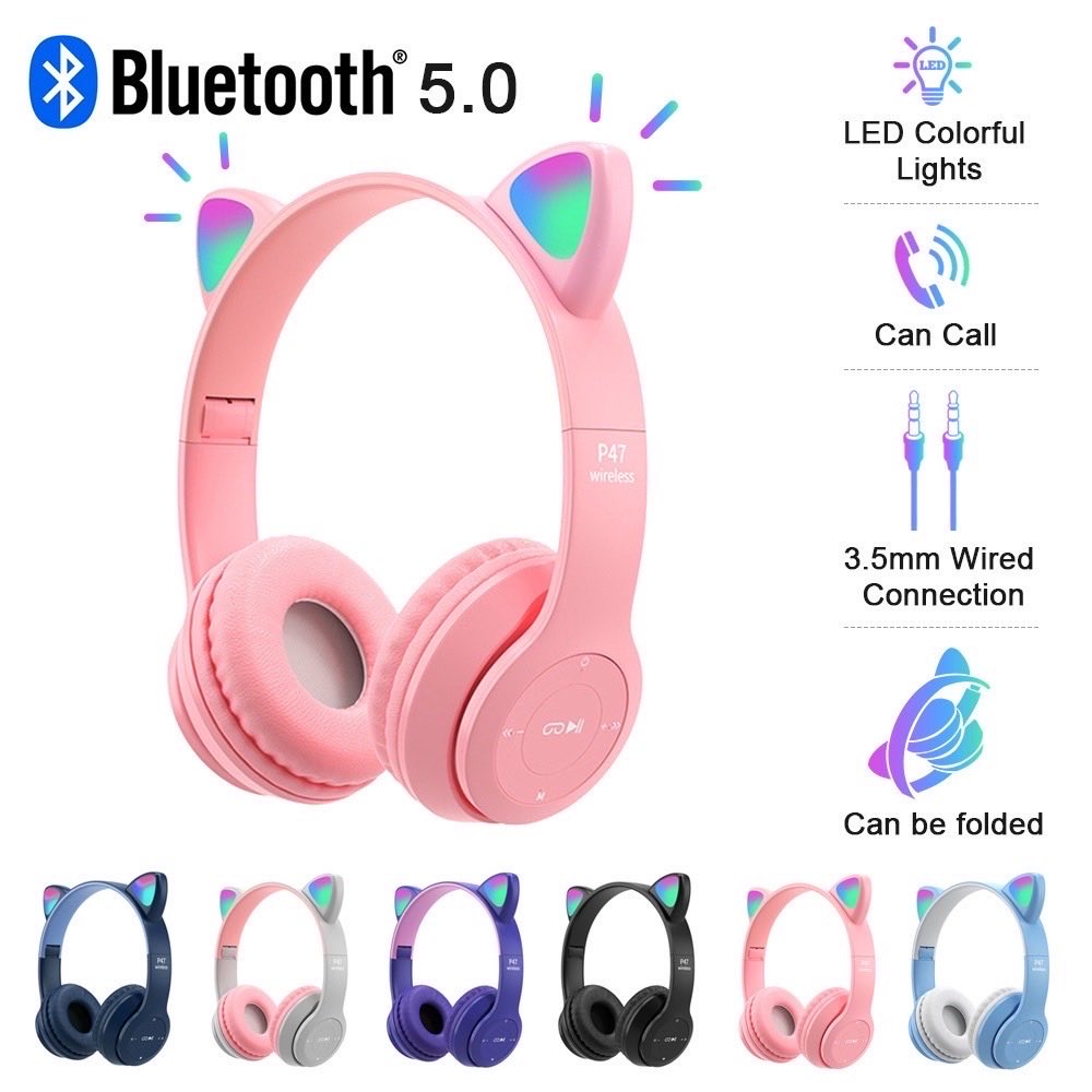 Fone Orelha De Gato Headphone Gatinho Com Led Fone Bluetooth]