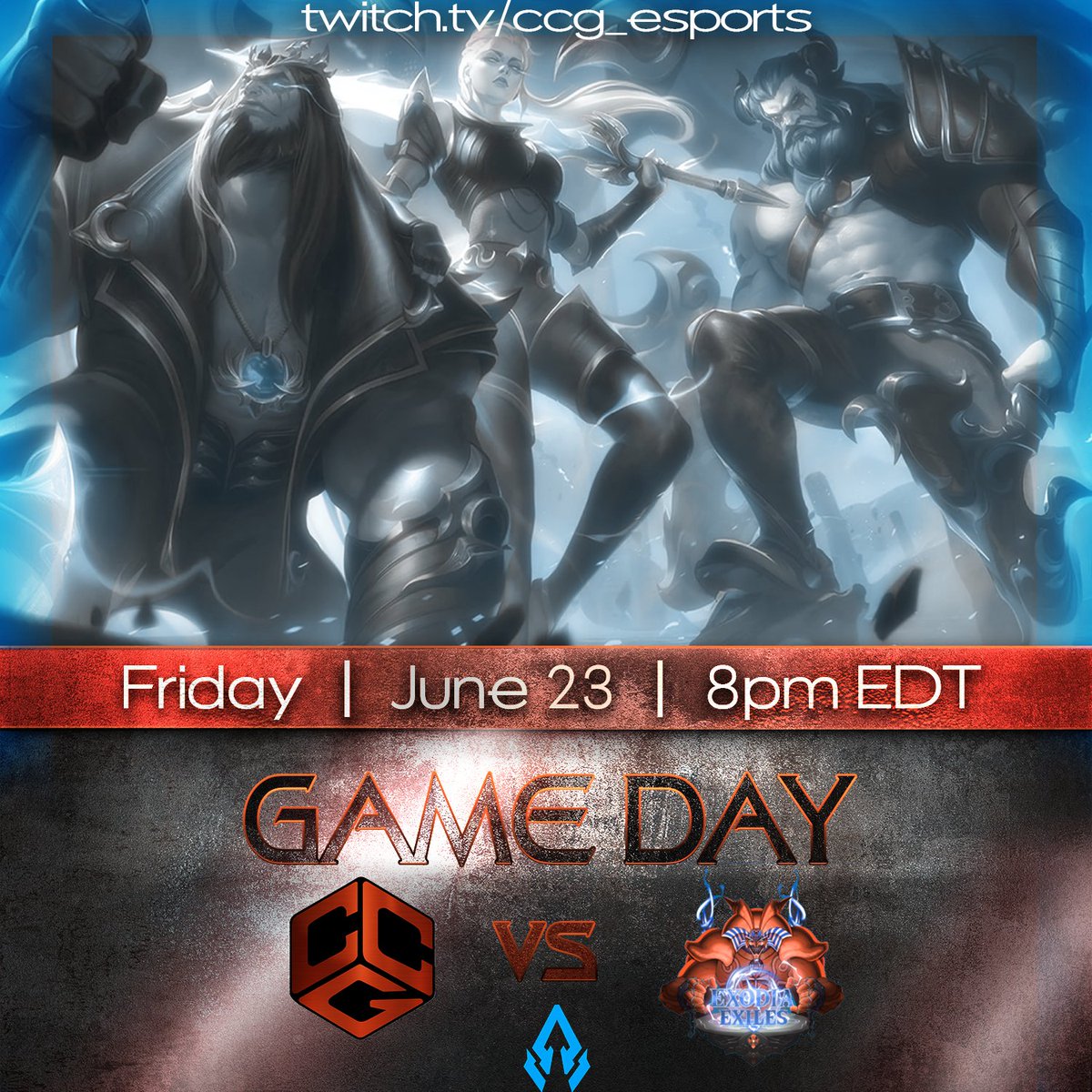 CCGEsport's tweet photo. CCG Aegis takes on @ExodiaExiles at 8pm est

On https://t.co/A9CSWCpJa6

Tonight's starting lineup 
Top: @Topopotamus 
Jg: @KitzuoLoL
Mid: @RadarLeague 
Adc: @ROCKBOOM_ 
Supp: @dtro_lol

With @SlayerCasts and @ItsBlueyDuey on the call 

@mrgurf producing

@AegisEsportsGG https://t.co/aaefrq79YQ