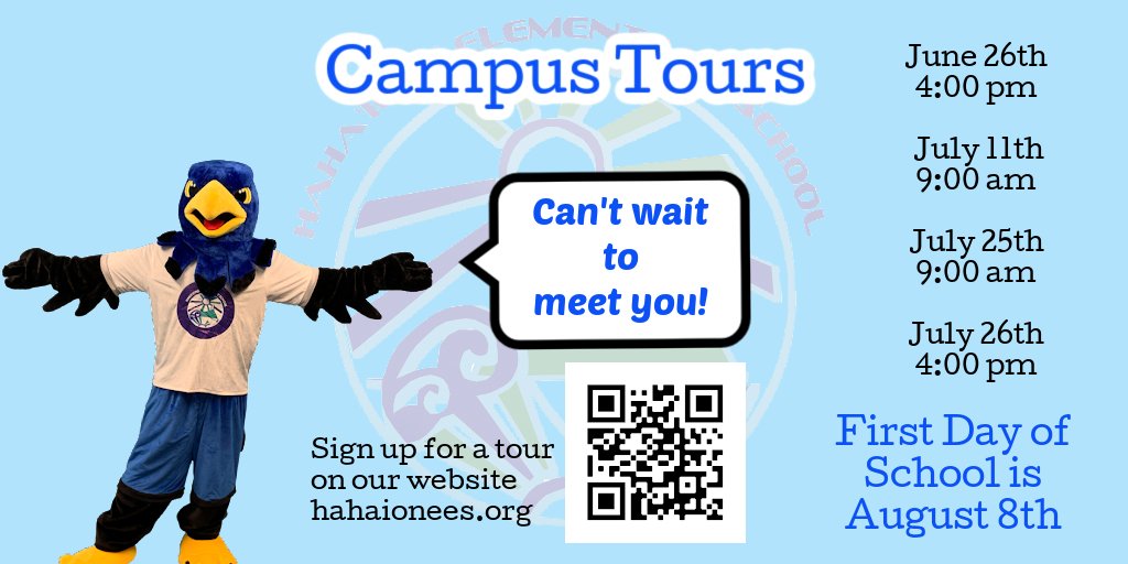 HahaioneES's tweet photo. We're doing school tours throughout the summer to welcome our new Hawks! https://t.co/u7MIAcJsW3