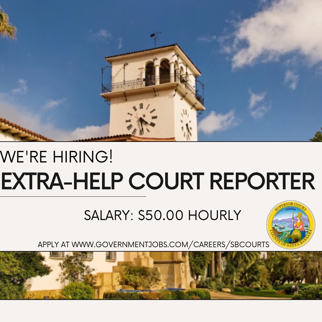 We're Hiring! Extra Help-Official Court Reporter. For more information please visit: bit.ly/2UKTPps #governmentjobs #court #hiring