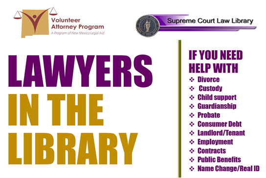 NM_LawLibrary's tweet photo. Sign up for a FREE consultation with a lawyer! The Supreme Court Law Library is hosting “Lawyers in the Library” on August 18, 2023 from 9:00 A.M. to 3:00 P.M. Call 1-877-266-9861 or go online: https://t.co/2WgChHRlpE. #LawyersInTheLibrary #LegalFair #NM_LawLibrary @nmcourts https://t.co/kiA942d61R