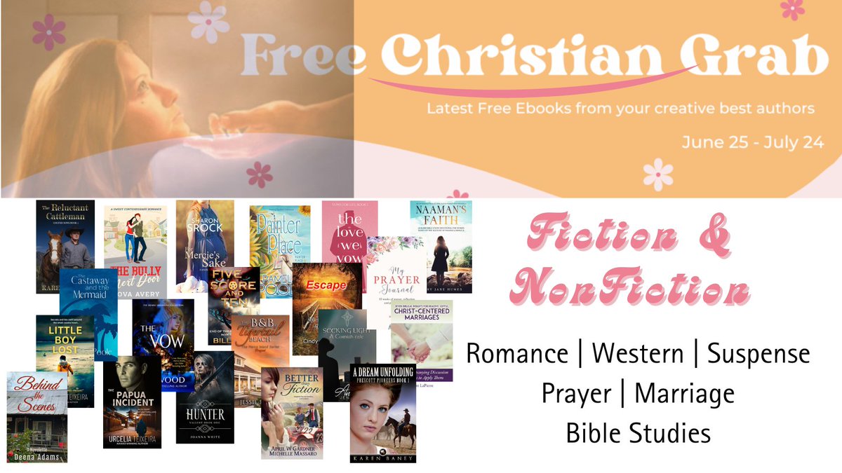 Free Christian Fiction & Free Christian NonFiction

books.bookfunnel.com/christianfreej…

#christianfiction #christianromance #biblestudies #christiansuspense #historicalfiction #cowboyromance #freebooks #bookgiveaway