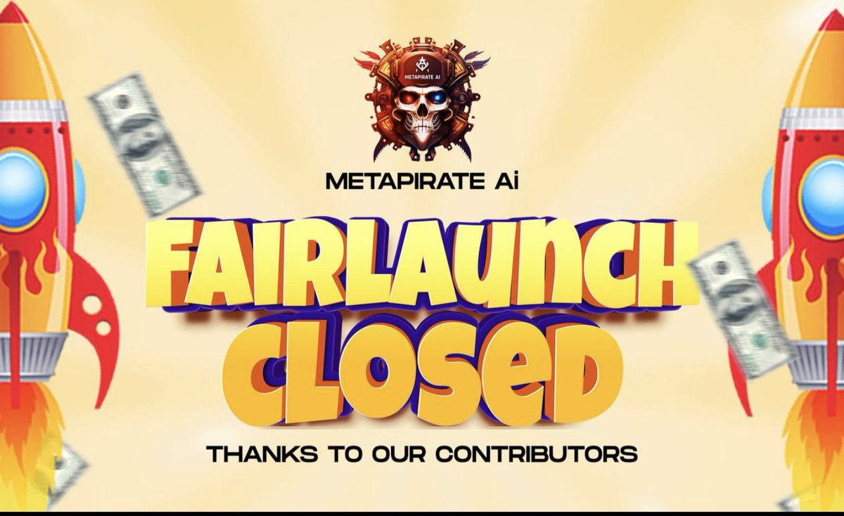 🚨🏴‍☠️AHOY PIRATES🏴‍☠️🚨

OUR FAIRLAUNCH WAS A SUCCESS AND WE ABSOLUTELY SMASHED THE 10 ETH TARGET 💯

PLEASE STAY SAFE OUT THERE AND ONLY FOLLOW DIRECTIONS ON OFFICIAL PAGES✅

TOKENS WILL BE CLAIMABLE SOON AND TRADING WILL COMMENCE WITHIN 24 HOURS 🗡️

TIME TO HOIST THE COLOURS 🏴‍☠️