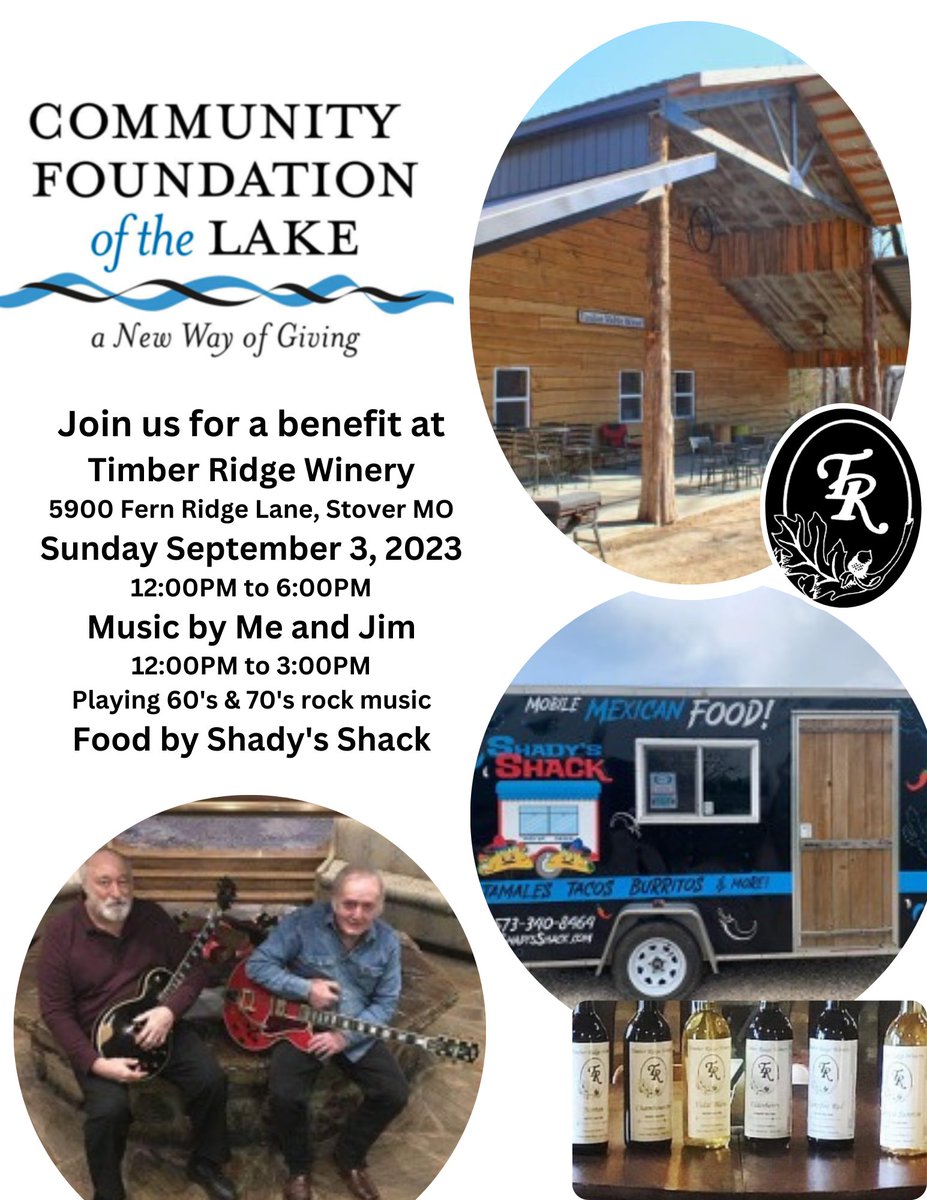 Come out Sept. 3 and support the Community Foundation of the Lake @ Timber Ridge Winery in Stover MO.