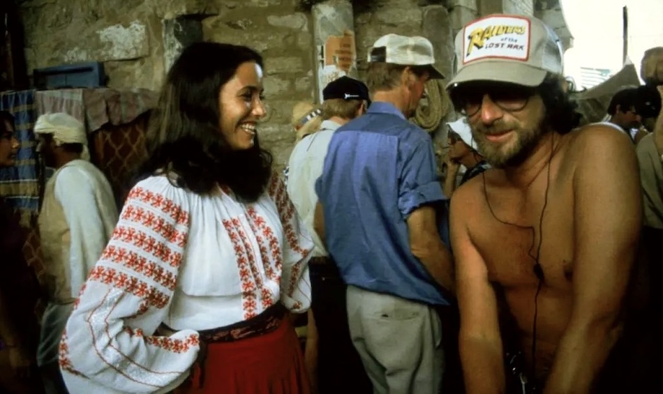 Karen Allen with Steven Spielberg on the set of, Raiders of the Lost Ark (1981)