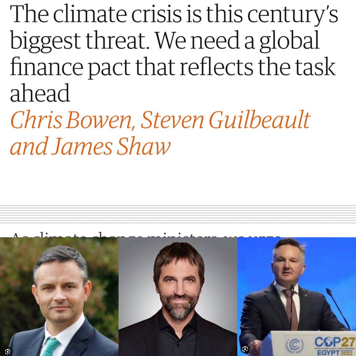 There was some progress overnight with the World Bank recognising their responsibility to developing countries dealing with climate disasters I was pleased to pen this oped @s_guilbeault⁩⁩ & ⁦@jamespeshaw⁩ the Climate Ministers of 🇨🇦 & 🇳🇿: tinyurl.com/stndex9x