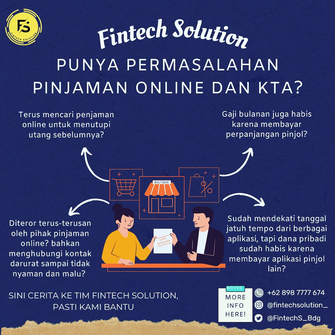 FintechS_bdg's tweet photo. Jangan biarkan utang di aplikasi pinjol maupun kta membuat hidup kita ga nyaman.
Fintech solution punya nih cara buat lepasin kalian semua dari masalah tersebut, boleh dm atau wa yah buat caranya.

#pinjamanOnline #pinjamanOnline #pinjol #jakarta #Bandung #Russia https://t.co/fqxL0O6O1T