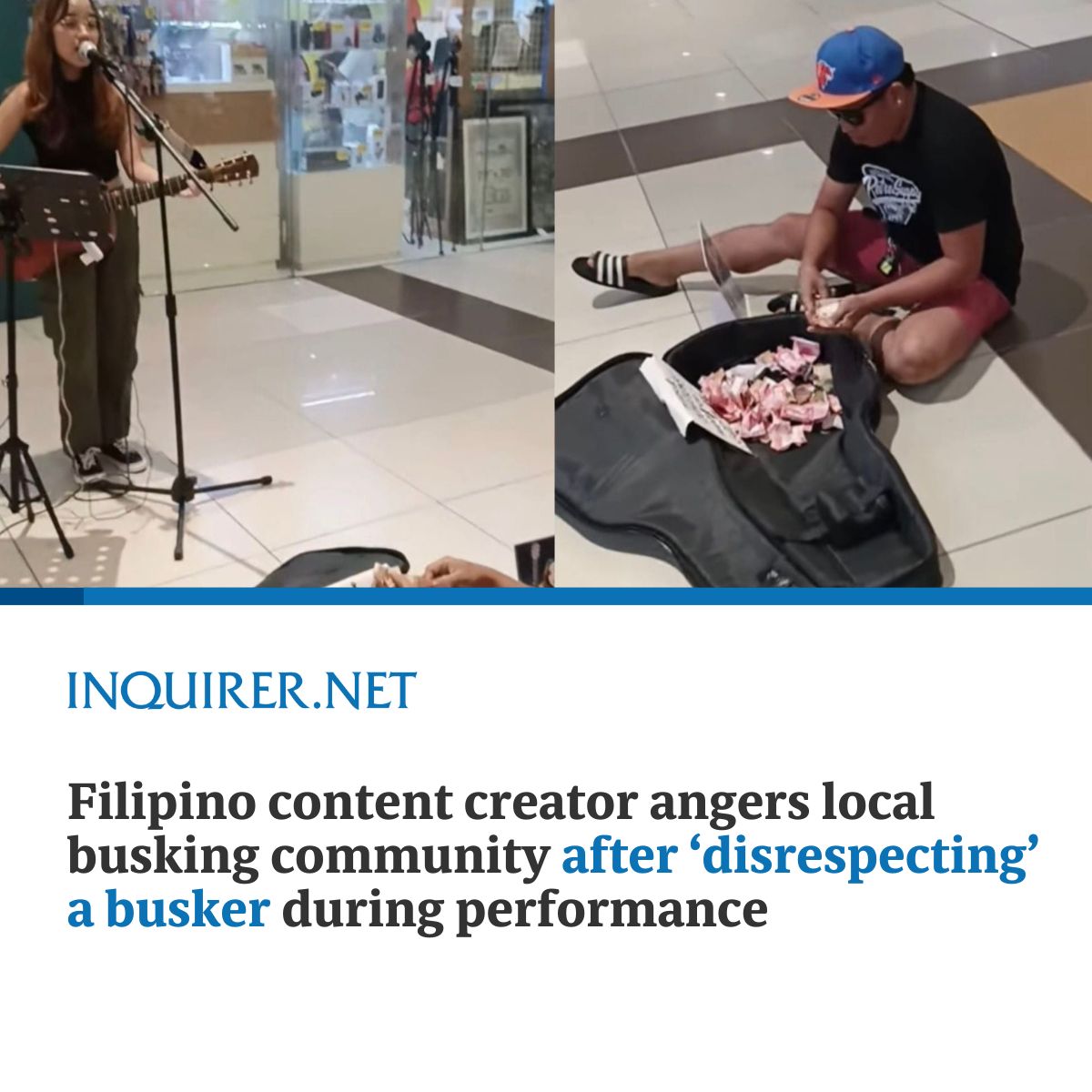 In the now-deleted video, the content creator was seen sitting in front of the busker while gleefully counting the money the latter earned on her guitar case before leaving a monetary tip.

READ: inq.news/Filocreator-bu…
