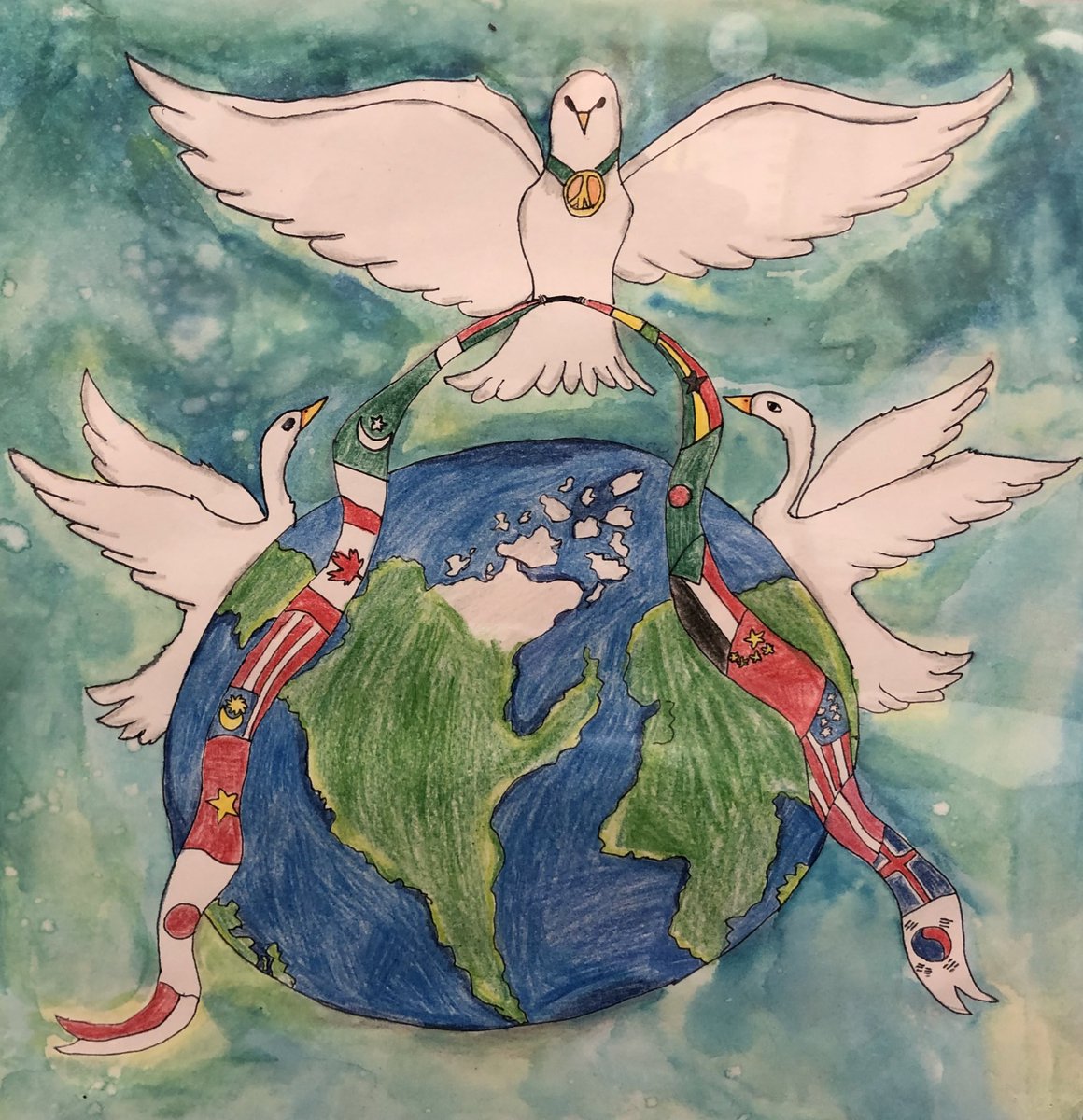 ESL_fairy's tweet photo. Just in case you want to be reminded that there is still good in this world…

Two refugee newcomer students created this beautiful piece of art. 

Peace begins with us. 
Right here. 
Right now. https://t.co/FCBn5TvOWg