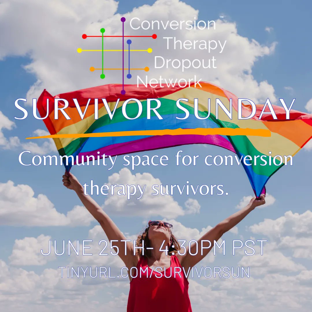 Happy pride month! Survivor Sunday this month takes place on June 25th at 4:30PM PST. We hope to see you there. Register at this link: tinyurl.com/survivorsun or by clicking the link in our bio.
#conversiontherapysurvivor #conversiontherapy #lgbtq #survivorsunday #community