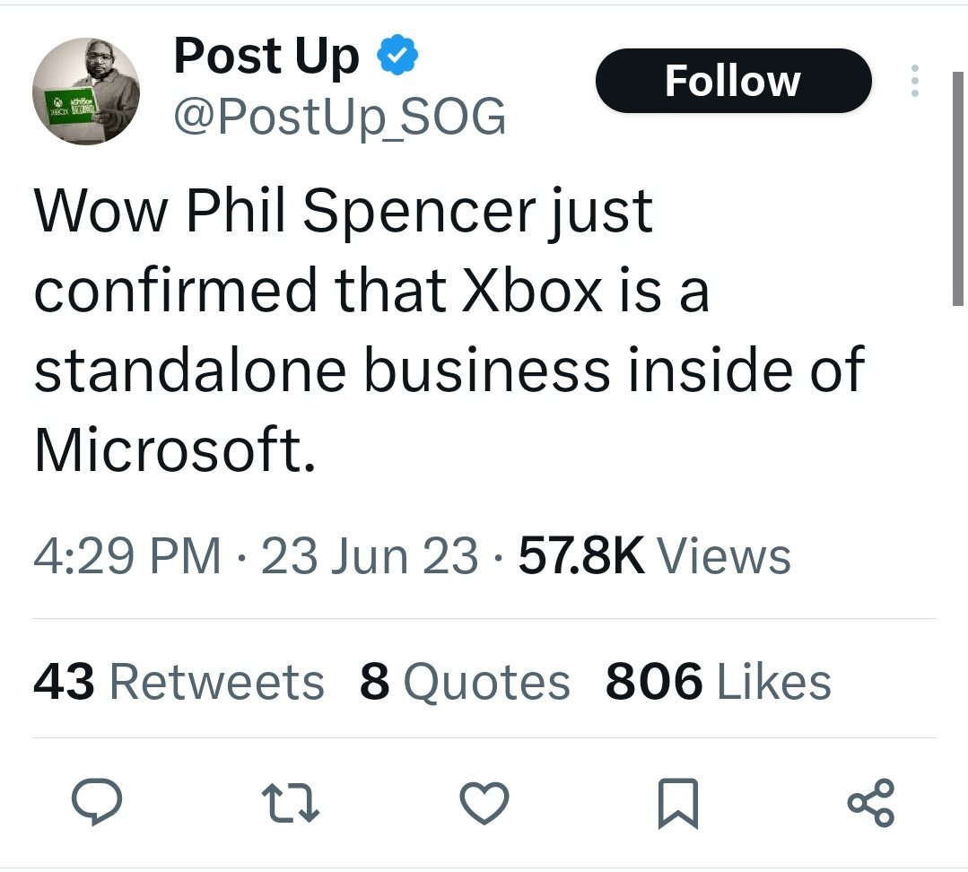 GeoKnowsBest's tweet photo. So, Xbox has it's own CEO. They have their own Board of Directors. They make enough money on their own to make $70b purchases.
Or, Phil and you, don't know what the fuck you're talking about and should probably just shut up. In fact, skip to the shut up part. #DamnFool https://t.co/jlEjQnpPFz