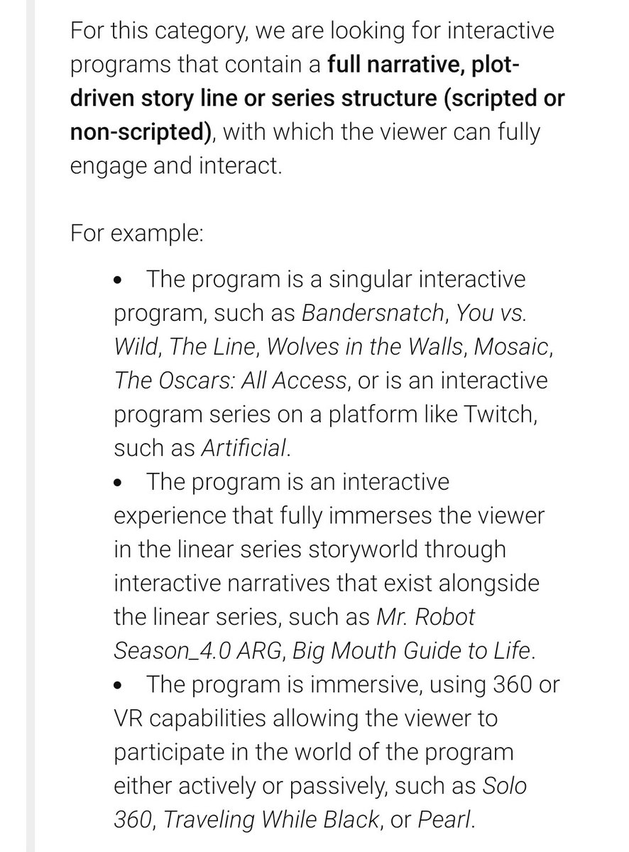 these are the requirements for the interactive media emmy... oh Surely generation loss has this in the bag