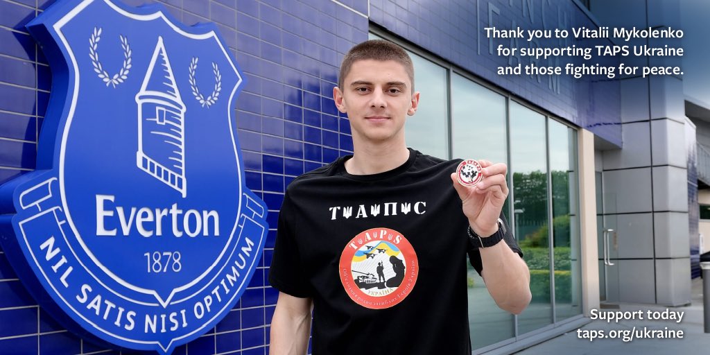 We are grateful Vitalii Mykolenko has supported the work of TAPS Ukraine and those fighting for peace. 

To find out more and support, visit taps.org/ukraine.

<a href="/Everton/">Everton</a> | @eitc | <a href="/teams4taps/">teams4taps</a> | @tapsIntl