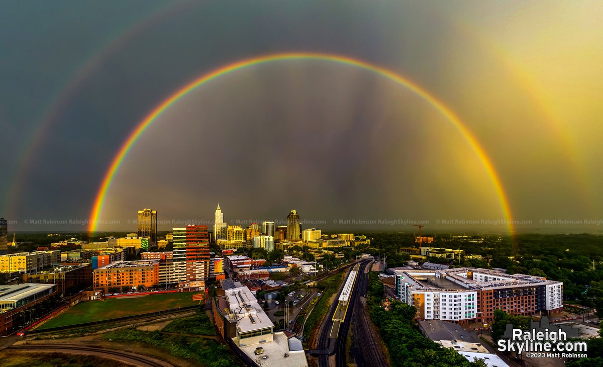 Behold the rainbow over the city of Raleigh tonight.  🌈
