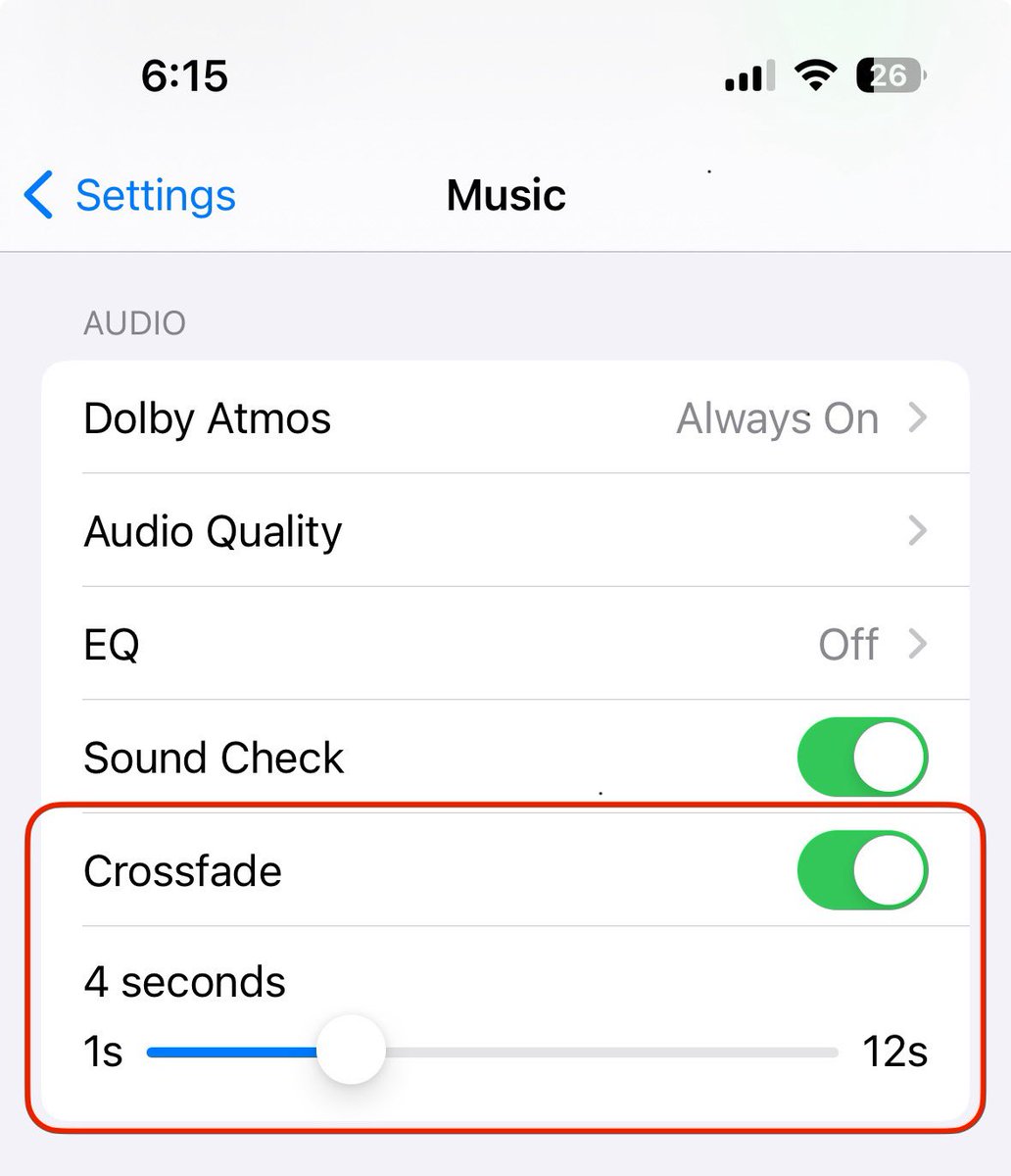 theapplehub's tweet photo. Once you try crossfade for Apple Music in iOS 17, you can’t go back 😮‍💨 https://t.co/1veW9wXfEo