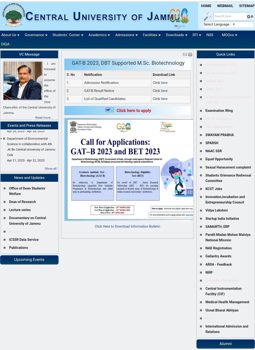 CMB_CUjammu's tweet photo. #AdmissionNotification,
 list of #GAT B qualified candidates, result notice and form for admission to https://t.co/u3eMEJRSBN #Biotechnology  in #CentralUniversity of #Jammu 

https://t.co/o17RJwIqRU https://t.co/LJ978iajJA