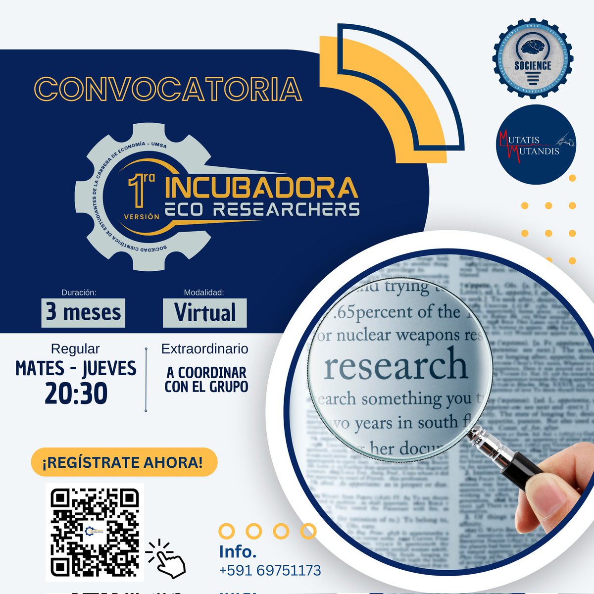 RevistaMutandis's tweet photo. #Convocatoria | 1ra Versión Incubadora ECO RESEARCHERS.

¡Postúlate y se parte de este proyecto! 

📄Bases de la Convocatoria:
https://t.co/SaIZkG5LFT

🔗 Formulario de Postulación:
https://t.co/dgahAQMW1C

#RevistaMutatisMutandis #PromovimiendolaInvestigaciónCientifica https://t.co/kC8ogak0td