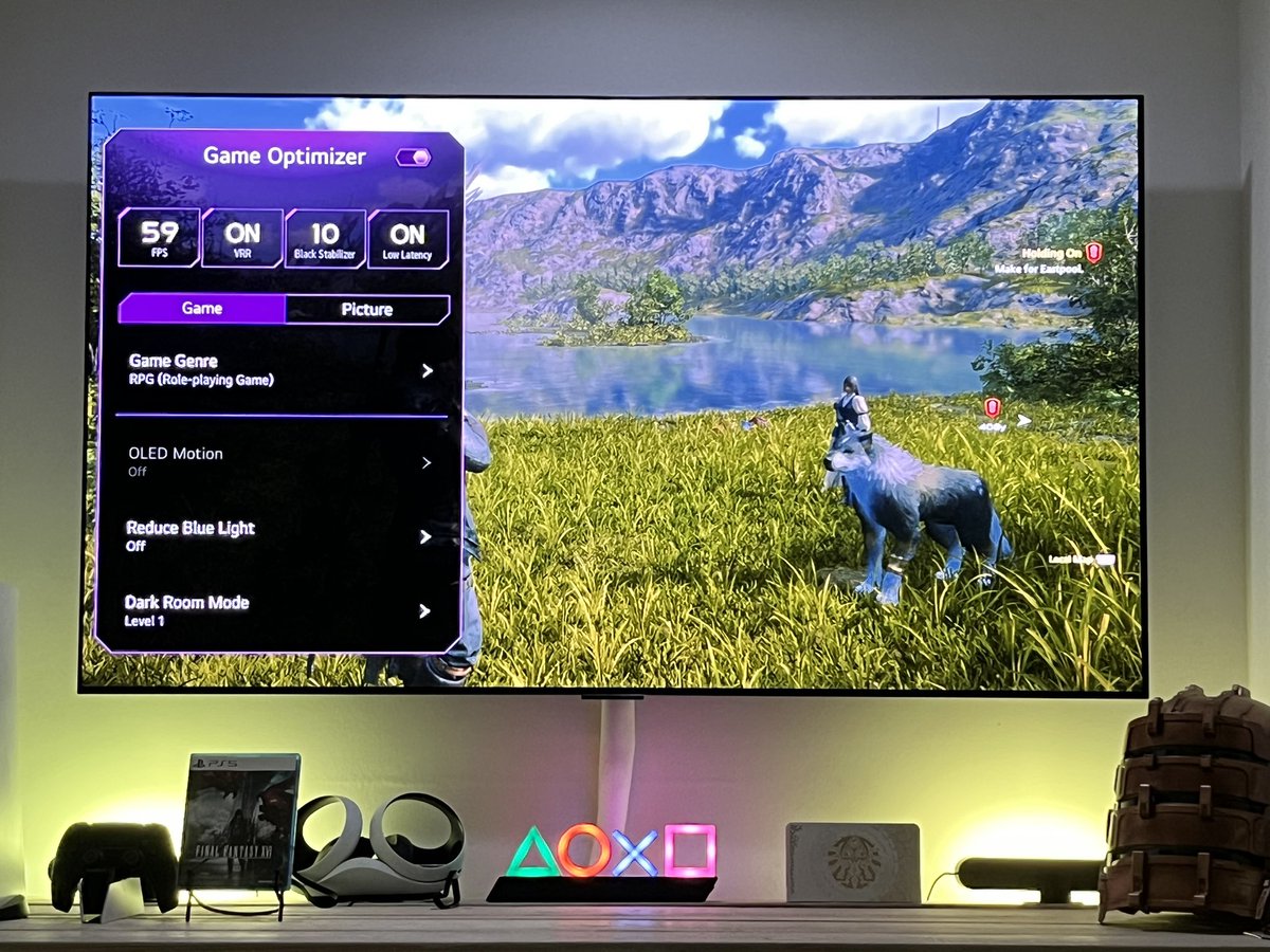 OGG1993's tweet photo. SGA: if you have a LGC2, play around with the game settings! I set the game genre to RPG + activated input delay boost, VRR/G-Sync and AMD FreeSync Premium and the game is much more stable with way less motion blur 🔥👌🏻 #LGC2 #FinalFantasy16 https://t.co/ztV1BEYKhv