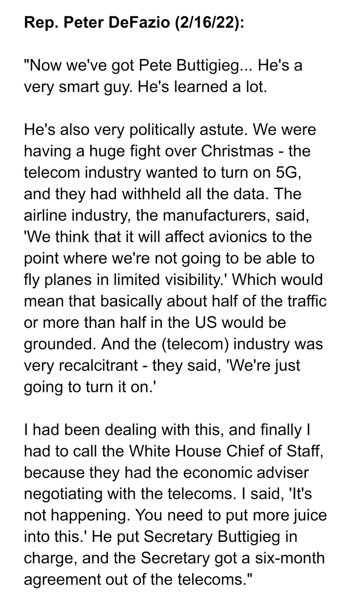 July 1st is the deadline for airlines to retrofit altimeters to avoid interference from 5G C-band signals.

Back in December 2021, Secretary Buttigieg averted a crisis by negotiating the delay of this 5G launch, giving the FAA & airlines time to prepare.

Here's the story: