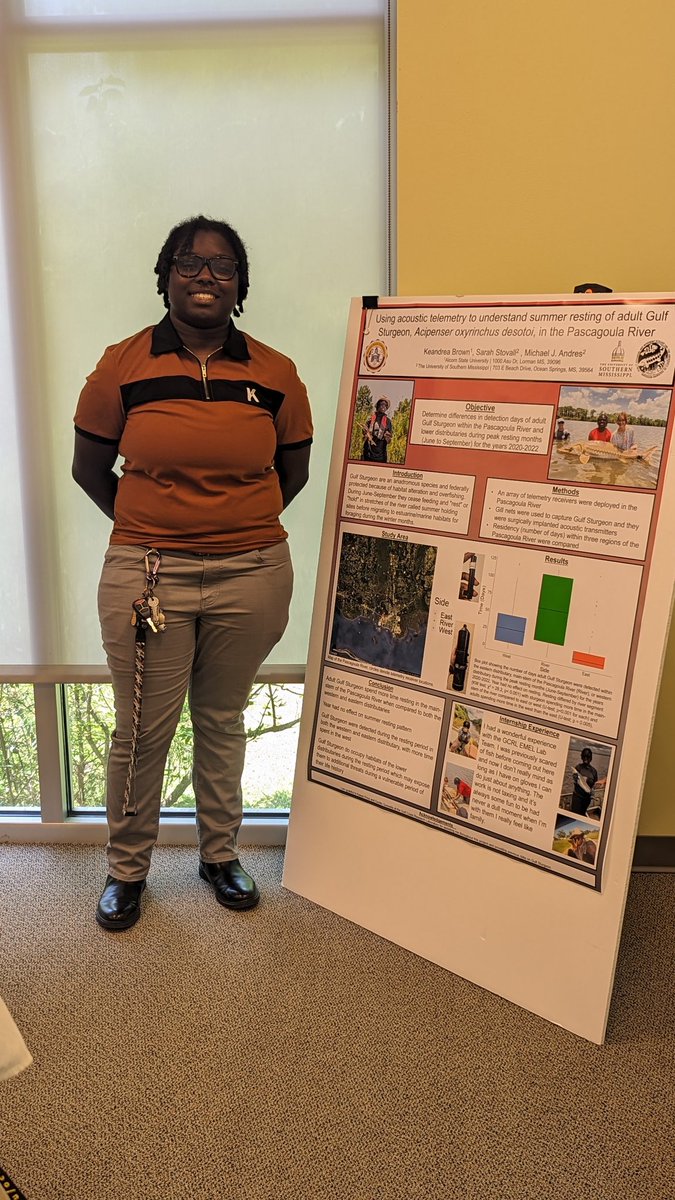 KaseaPrice's tweet photo. The #MSEIP interns from @AlcornStateU presented their work from the past three weeks here at #GCRL. Our lab got to mentor @LiL_BabyKJ_ and she's been wonderful! She did a great job today and we're all happy she's extending her internship until the end of July! #gulfsturgeon https://t.co/e5irQjFd3N