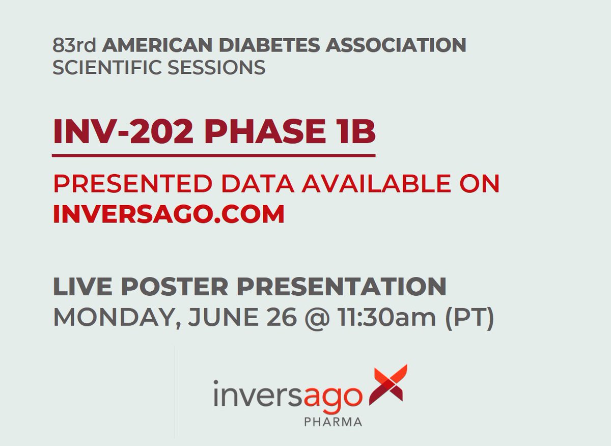 Inversago Pharma (@inversago) on Twitter photo <a href="/inversago/">Inversago Pharma</a> presents data from INV-202 #Phase1b at the 83rd ADA Scientific Sessions. Live poster presentation on Monday, June 26, 11:30am PT. Findings available now on inversago.com tinyurl.com/4btwn3db #CB1blockade #Weightloss <a href="/inversago/">Inversago Pharma</a> presents data from INV-202 #Phase1b at the 83rd ADA Scientific Sessions. Live poster presentation on Monday, June 26, 11:30am PT. Findings available now on inversago.com tinyurl.com/4btwn3db #CB1blockade #Weightloss