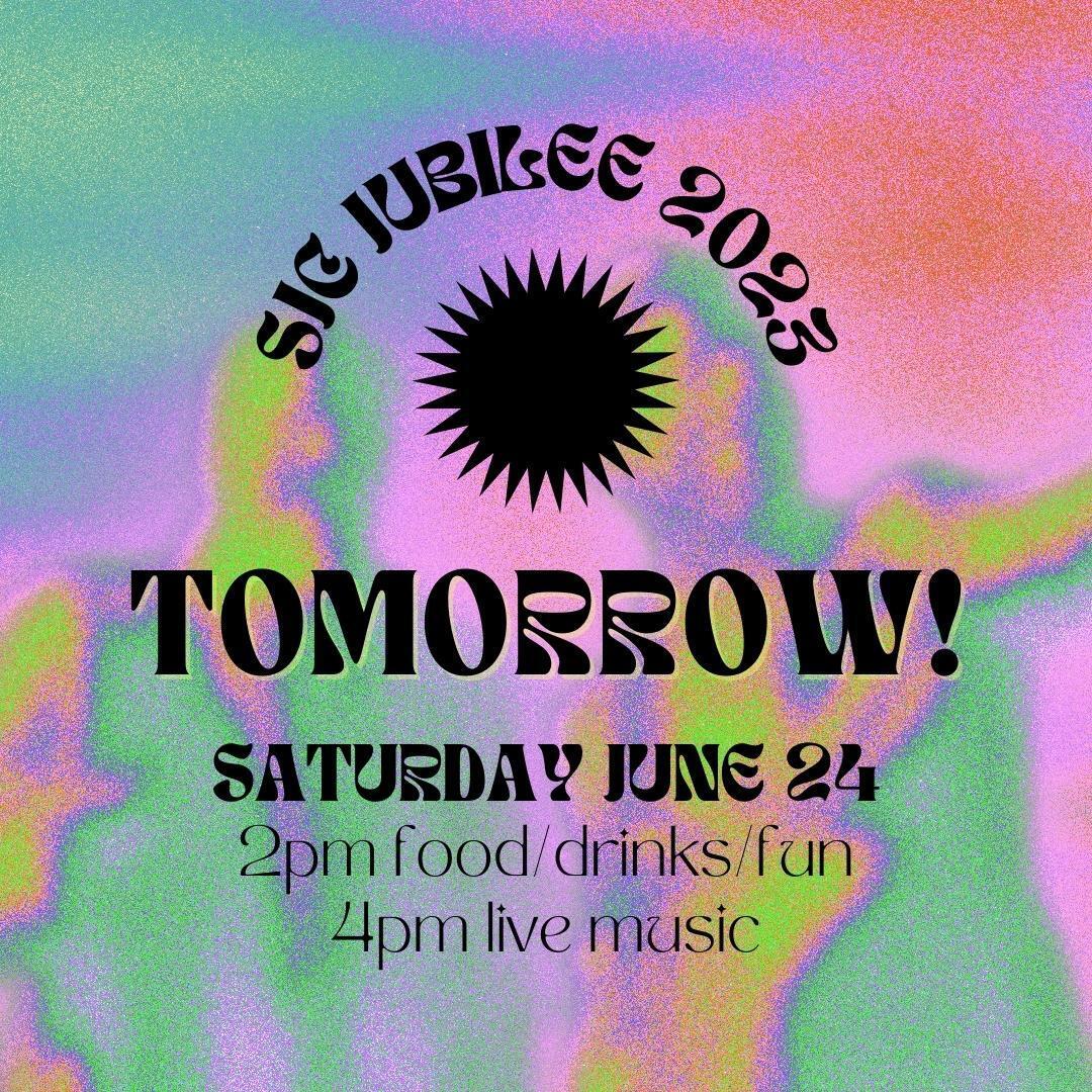 The Jubilee is tomorrow!!! We are so excited to see y'all! Get ready for ice cold soda, beer &amp; freezy pops, live music (more performers just added!), sidewalk chalk &amp; facepaint &amp; bubbles, fresh baked cookies -- the goodness never ends. Join us tomorrow anytime 2-9pm.
