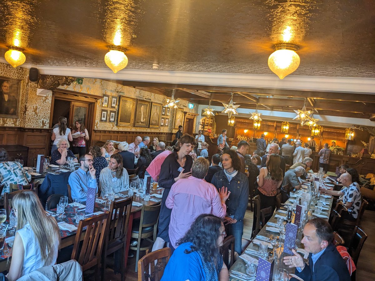 #ohs50 After a day of great papers ... Do oral historians ever stop talking... I mean, listening? 😆 Thanks to the brilliant organisers for a great first day and meal <a href="/OralHistorySoc/">Oral History Society</a>