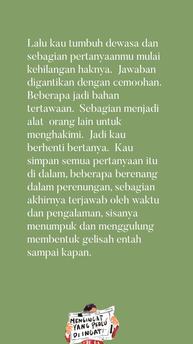 ikanatassa's tweet photo. Apa hal terberat yang harus kita jalani saat dewasa?
Menjawab berbagai pertanyaan tentang hidup. https://t.co/wy06TLqLBV