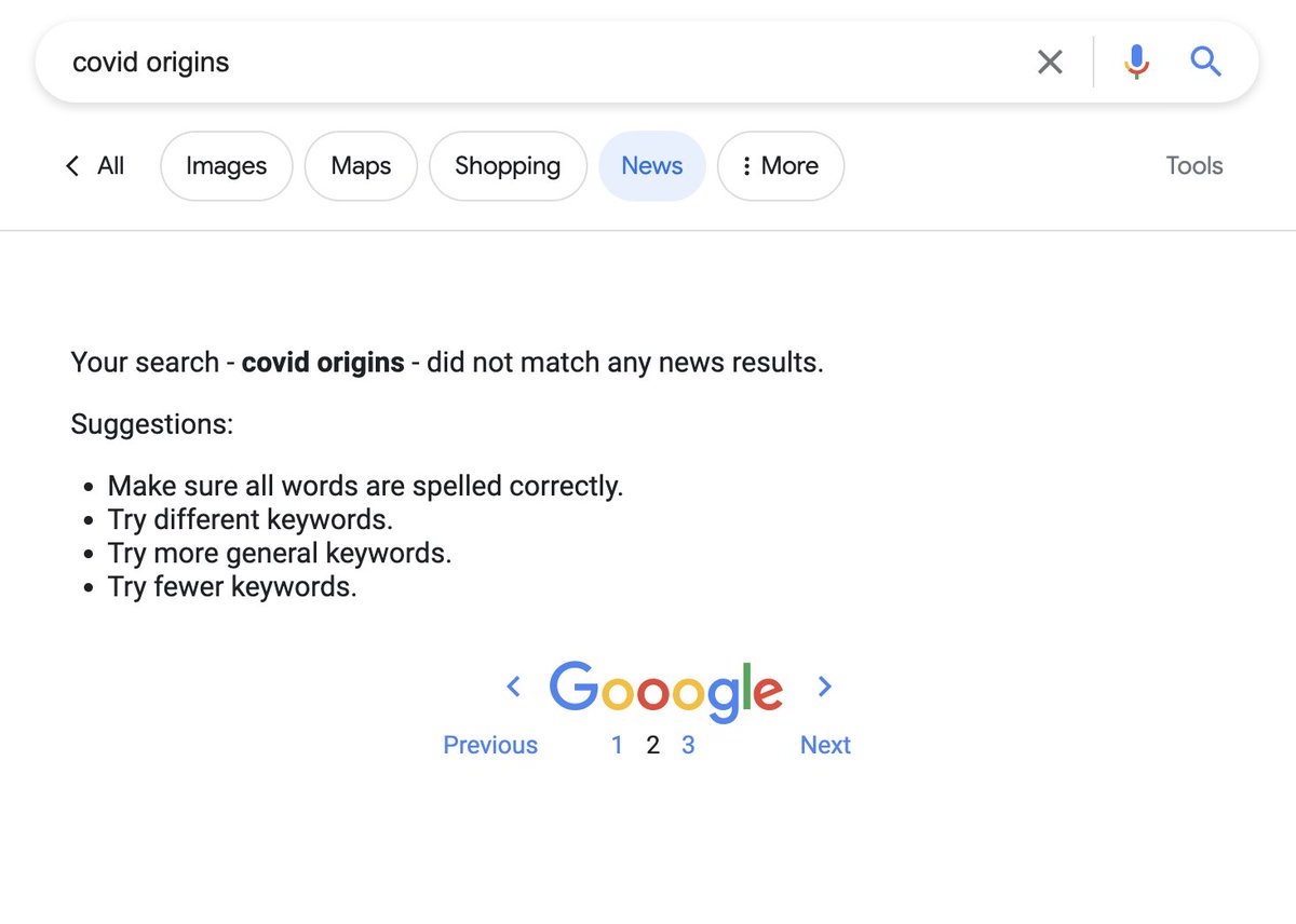 leetcode19's tweet image. Google&apos;s censorship has gotten out of control. Not even 2 pages for news articles on Covid Origins?