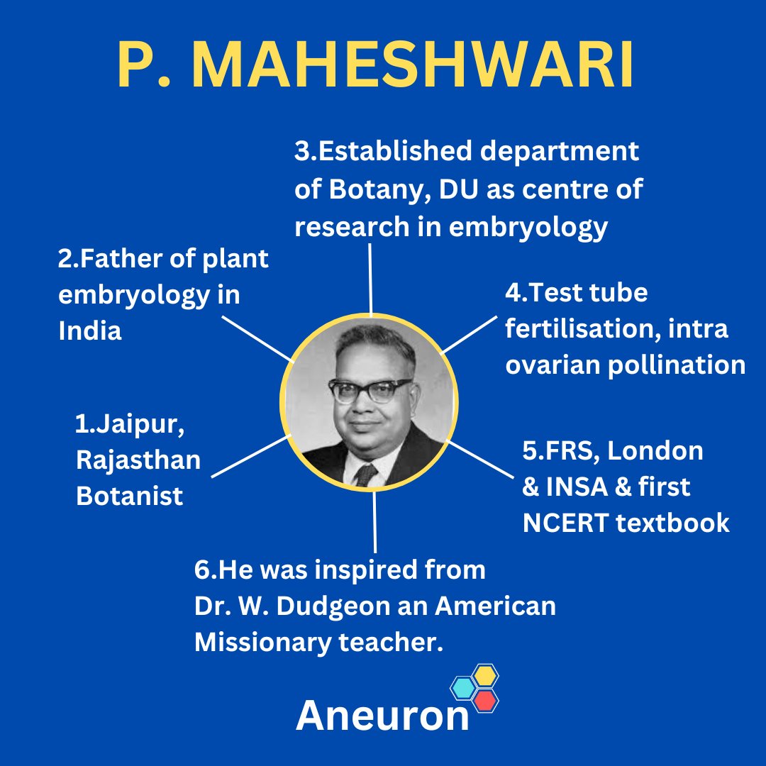 • Panchanan Maheshwari (Scientist)

- Father of plant embryology in India.

#scientist #biology #ncertbiology #ncert #neet #neetug #neet2024 #futuredoctor #doctor #class12 #botany #embryology #angiosperms #plants #aneuron #instagood #youtube #Twitter