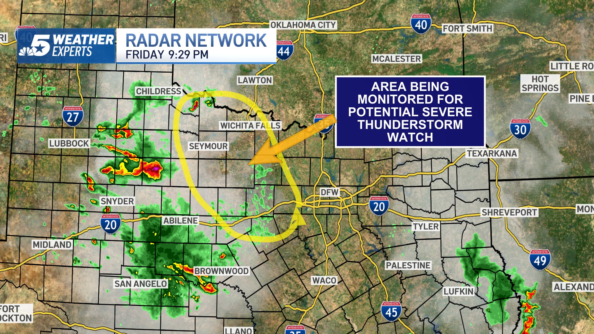 Rick Mitchell on Twitter: "9:30 pm Friday....an area west of DFW is being monitored by the SPC