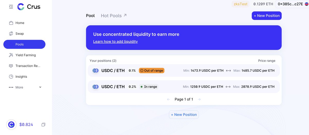 Remove Liquidity
Start by finding and opening CrusSwap on the DApp browser page. Switch to the 'Liquidity Pool' page.