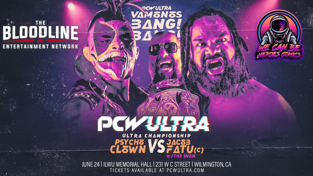 🚨 @PCWULTRA 🚨

Last night to buy your tickets for tomorrow’s Pop Up event in Wilmington, CA

The #PsychoClown vs #JacobFatu main event is sponsored by @thebloodlineent .

Get your tickets now⤵️
pcw-june24.eventbrite.com