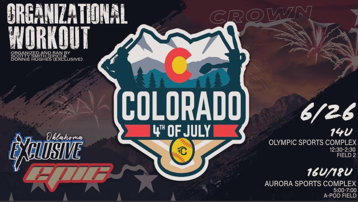 Catch me and Ok Exclusive Premier 18u in Colorado! Organizational workout on Monday 5-7pm, then pool play on Tuesday and Thursday! Can’t wait to go compete! <a href="/MSC_Softball/">MSC Softball</a> <a href="/USAOCoachJ/">Jadyn Wallis</a> @edmondcoach5 <a href="/OttawaBravesSB/">Ottawa Braves Softball</a> <a href="/RiverHawksSB/">🥎 RiverHawks Softball 🥎</a> <a href="/NWOSU_SB/">Ranger Softball</a> <a href="/AndreaMVaughan/">Andrea Vaughan</a> <a href="/rsusoftball/">RSU Softball</a> <a href="/CarsonDuBose/">Carson DuBose</a>
