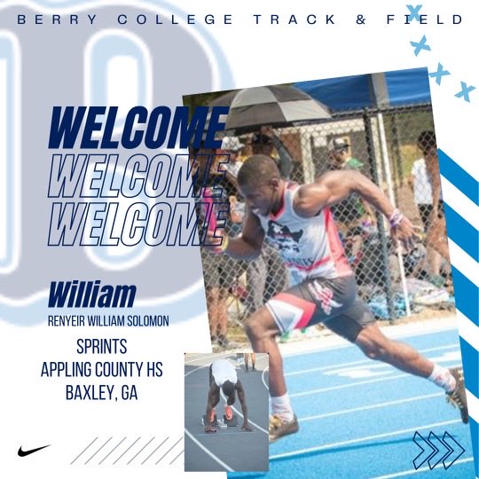The Men’s sprints group got stronger, deeper, and faster with the addition of Willam Solomon from Appling Co. Solomon will first use his speed on the field this fall with ⁦@BerryFootball⁩ ⁦@MilesplitGA⁩ #WeAllRow