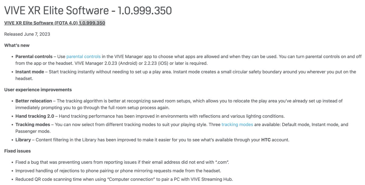 The FOTA 4.0 1.0.999.350 update for #VIVE XR Elite, bringing a bunch of new features and improvements to existing ones for VIVE XR Elite users.
#Changelog in Picture4.

Full Press: tinyurl.com/3nwxuz6f

#VIVEXRElite @htcvive #HTC @VRScout @VRNewsIO #VR #VRNews #VirtualReality