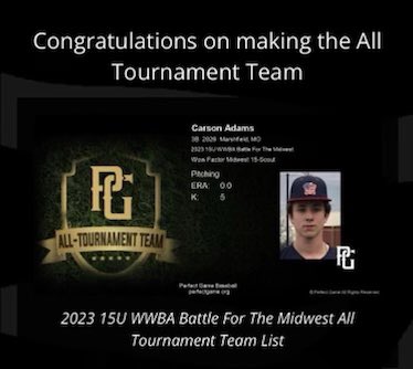 Carson Adams (@carsonadams2026) on Twitter photo Blessed to be named champions while receiving all tournament team for both pitching and hitting in the 15u WWBA Battle for the Midwest in Marion. @NTISSCOUTUSA <a href="/BigEINBC/">Eric Einhardt (wowfactormich)</a> <a href="/EinhardtEvin/">Evin Einhardt</a> <a href="/MJaysBaseball/">Marshfield Baseball</a> @WoWFactorMW1 <a href="/WowFactorNation/">Wow Factor Baseball</a> <a href="/ftrstarsseries/">New Balance 𝗙𝘂𝘁𝘂𝗿𝗲 𝗦𝘁𝗮𝗿𝘀 𝗦𝗲𝗿𝗶𝗲𝘀</a> <a href="/Connolly_10/">Ryan Connolly</a> @J_Hawk12 Blessed to be named champions while receiving all tournament team for both pitching and hitting in the 15u WWBA Battle for the Midwest in Marion. @NTISSCOUTUSA <a href="/BigEINBC/">Eric Einhardt (wowfactormich)</a> <a href="/EinhardtEvin/">Evin Einhardt</a> <a href="/MJaysBaseball/">Marshfield Baseball</a> @WoWFactorMW1 <a href="/WowFactorNation/">Wow Factor Baseball</a> <a href="/ftrstarsseries/">New Balance 𝗙𝘂𝘁𝘂𝗿𝗲 𝗦𝘁𝗮𝗿𝘀 𝗦𝗲𝗿𝗶𝗲𝘀</a> <a href="/Connolly_10/">Ryan Connolly</a> @J_Hawk12